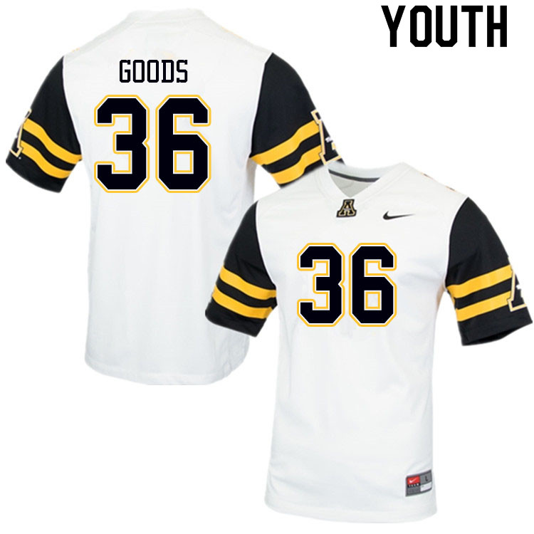 Youth #36 Montel Goods Appalachian State Mountaineers College Football Jerseys Sale-White - Click Image to Close